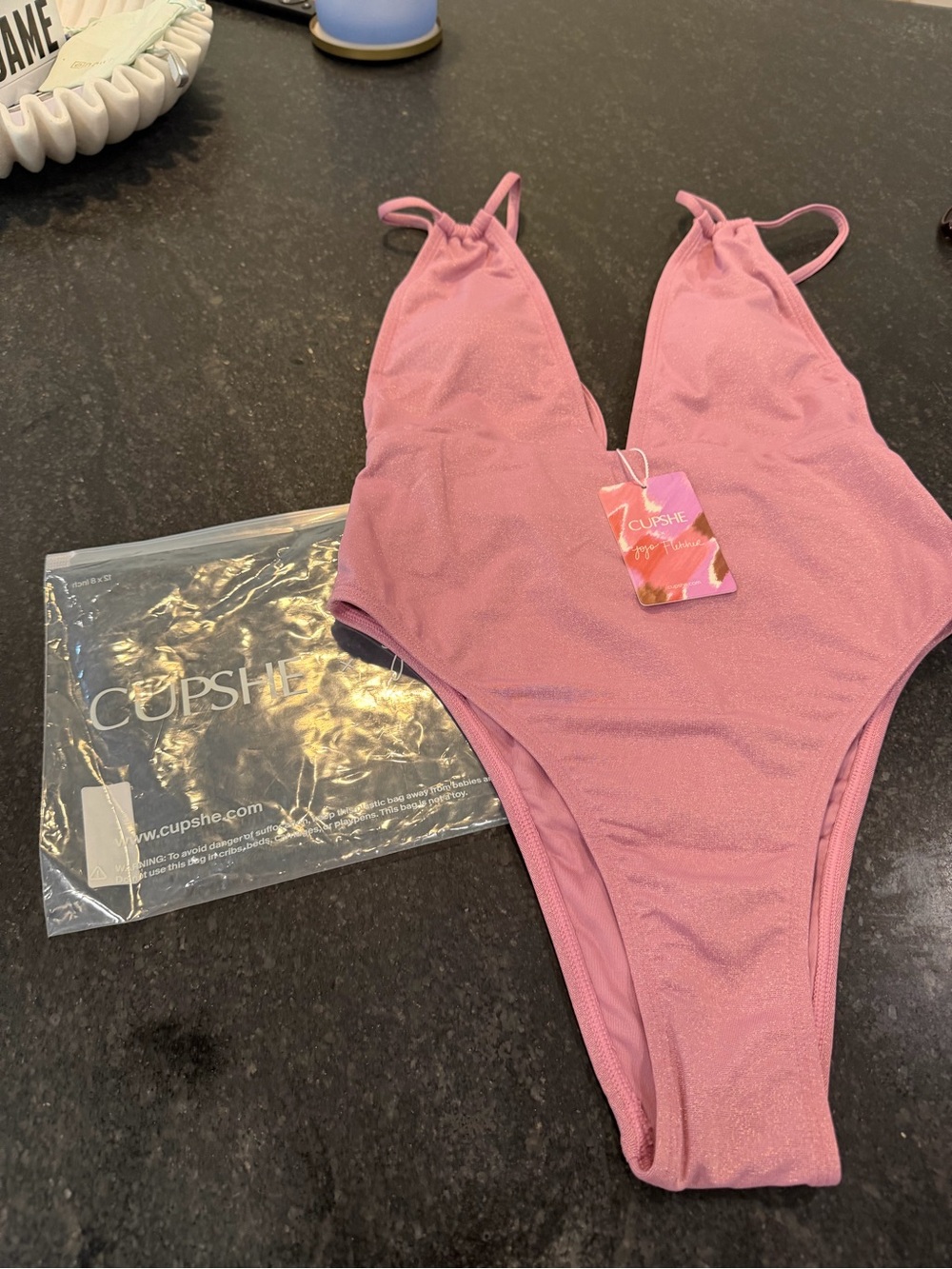 Cupshe Dusty Pink Shimmer Plunge One-Piece Swimsuit